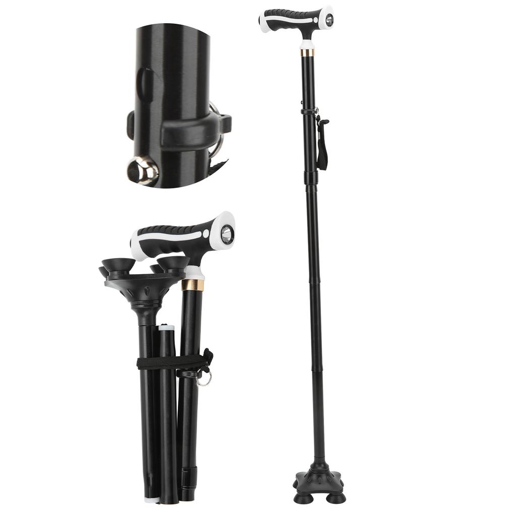 Walking Stick Non Slip Foldable Aluminum Alloy Walking Cane with LED Light 360 Degrees Shock Damp Rotating Base