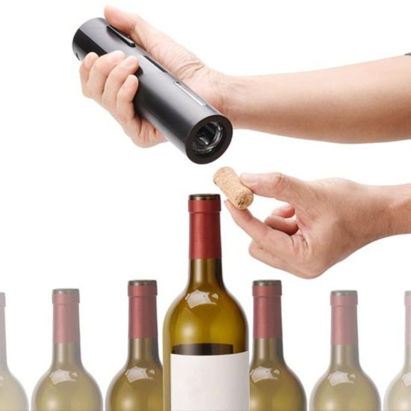 Abridor de botellas de vino eléctrico con cortador de papel de aluminio, botón de un clic, sacacorchos de vino automático reutilizable