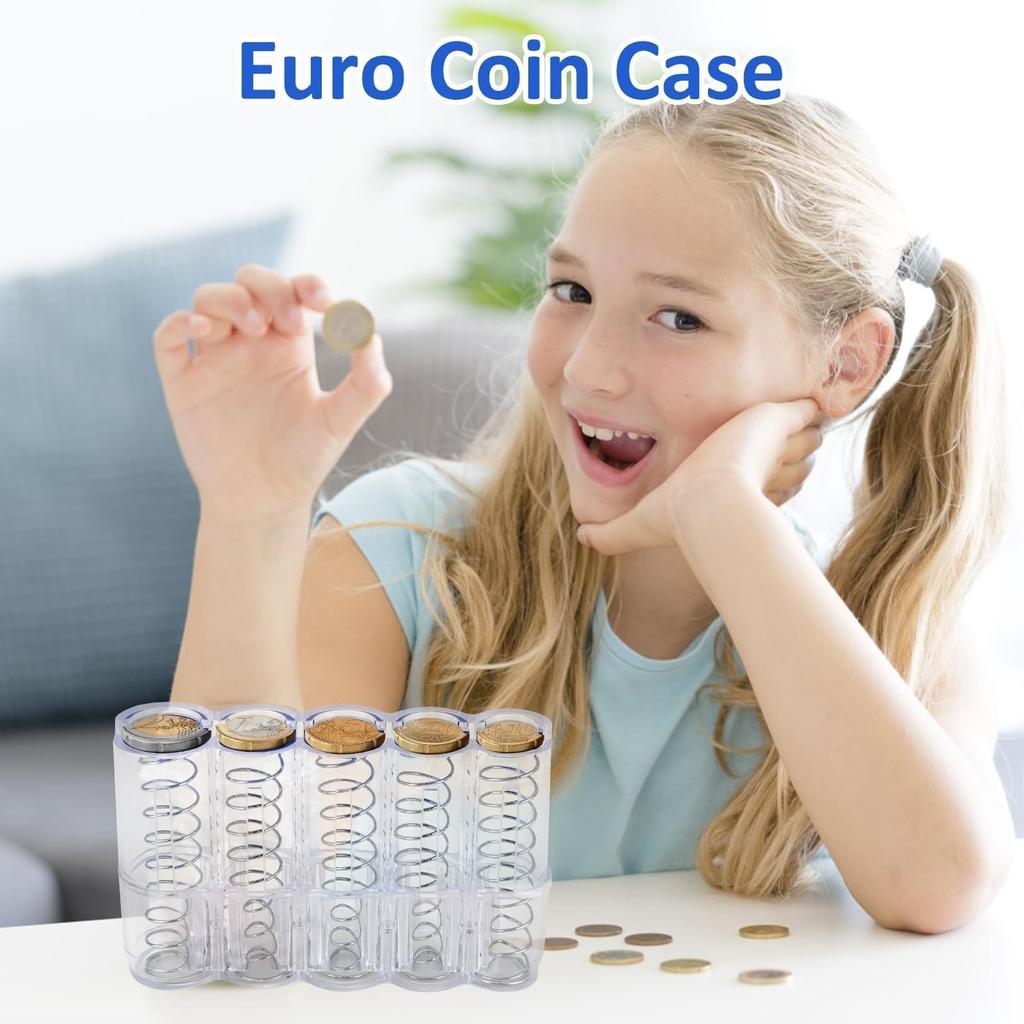 Euro Coin Organizer Portable Money Boxes Coin Holder Change Dispenser Coin Box for Office Bank Protect Gasket Coin Holder Case