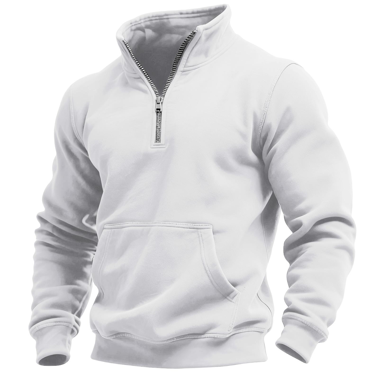 

Men s Solid Color Half Zip Pocket Stand Collar Sweatshirt Men s Sports Large Size Casual Stand Collar Sweatshirt XL белый