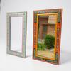 Wood Painted Wall Bedroom Mirror With Glass | Living Room Wall Hanging Mirror Fram | Wood Mirror with Ethnic Floral Design Traditional Wall