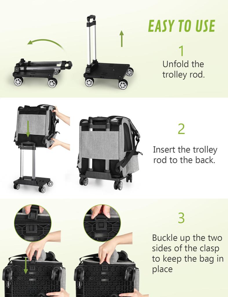 Pecute Pet Carrier Backpack Pet Carrier with Casters for Cat Carrier 3 Small Pet Carrier Removable For Going To the Disaster Evacuation Carrier Cats,