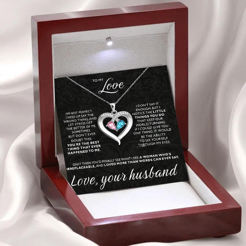 Creative Zodiac Heart & Water Drop Pendant Necklace with Engravable Name