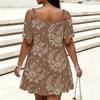 Women Plus Size Cold Shoulder Chain Straps Short Sleeve Smiley Face Printed Pink Loose Dress