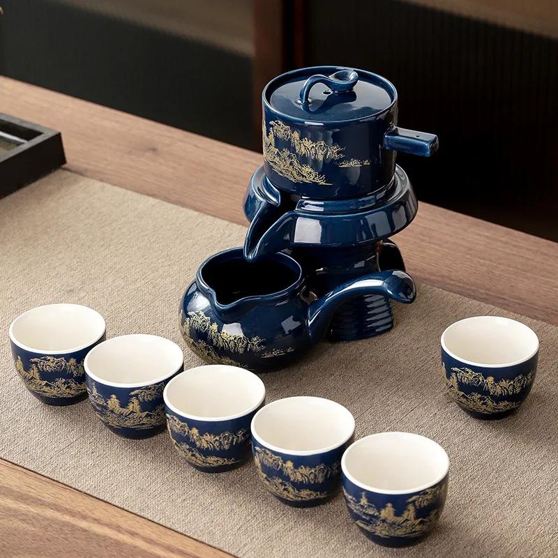 Chinese Tea Set Ceramic Kungfu Tea Set Semi-automatic Rotating Kungfu Tea Set Water for Tea Making Ceramic Teacup Business Gifts