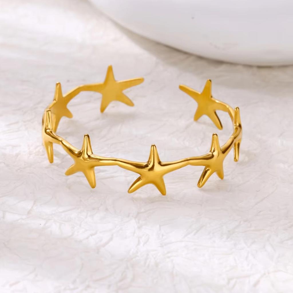 Stainless Steel Bracelet For Women Men Aesthetic Flower Leaf Bangle Opening Gold Color Geometric Bangles Bracelets Femme Jewelry
