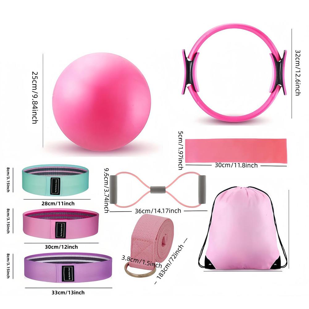 10pcs Pilates Essentials Kit with Stretching Strap 8 Resistance Bands Pilates Ring and Ball Set with Storage Bag for Workout