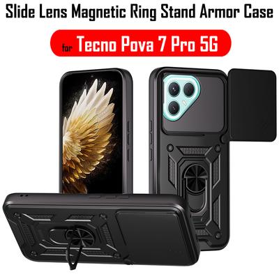 Slide Lens Armor Funda for Tecno Pova 7 Pro 5G Case for Tecno Pova 7 Pro 5G Case Magnetic Ring Stand Holder Cover Capa