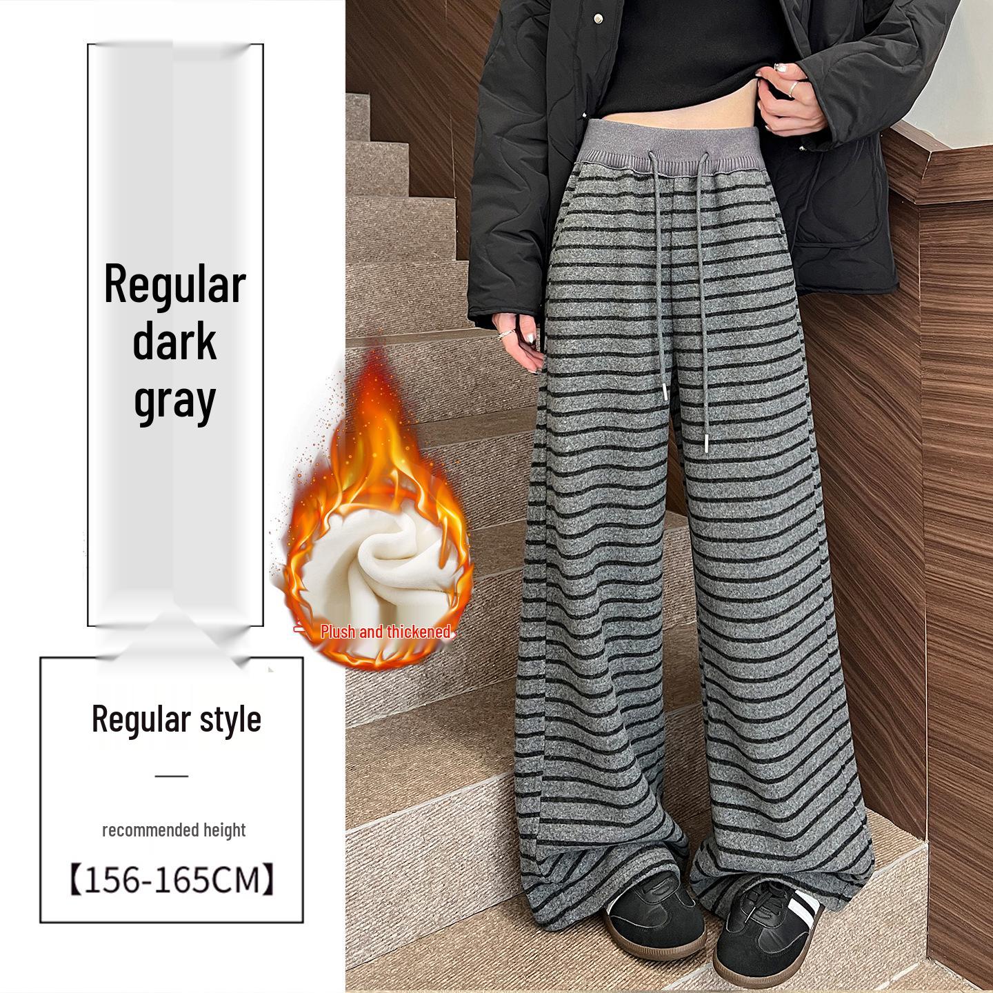 

Women s Wide-Leg Striped Color-Block Drawstring Pants - Autumn/Winter Velvet, Loose Fit, Casual Straight-Leg Style Small