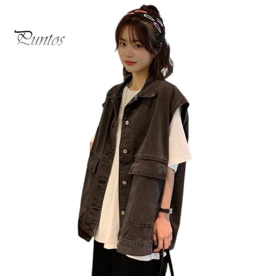 

Женский жилет, пальто больших размеров, однобортный однобортный кардиган без рукавов, джинсовая куртка с отложным воротником, нагрудными карманами и пуговицами XXXL чёрный