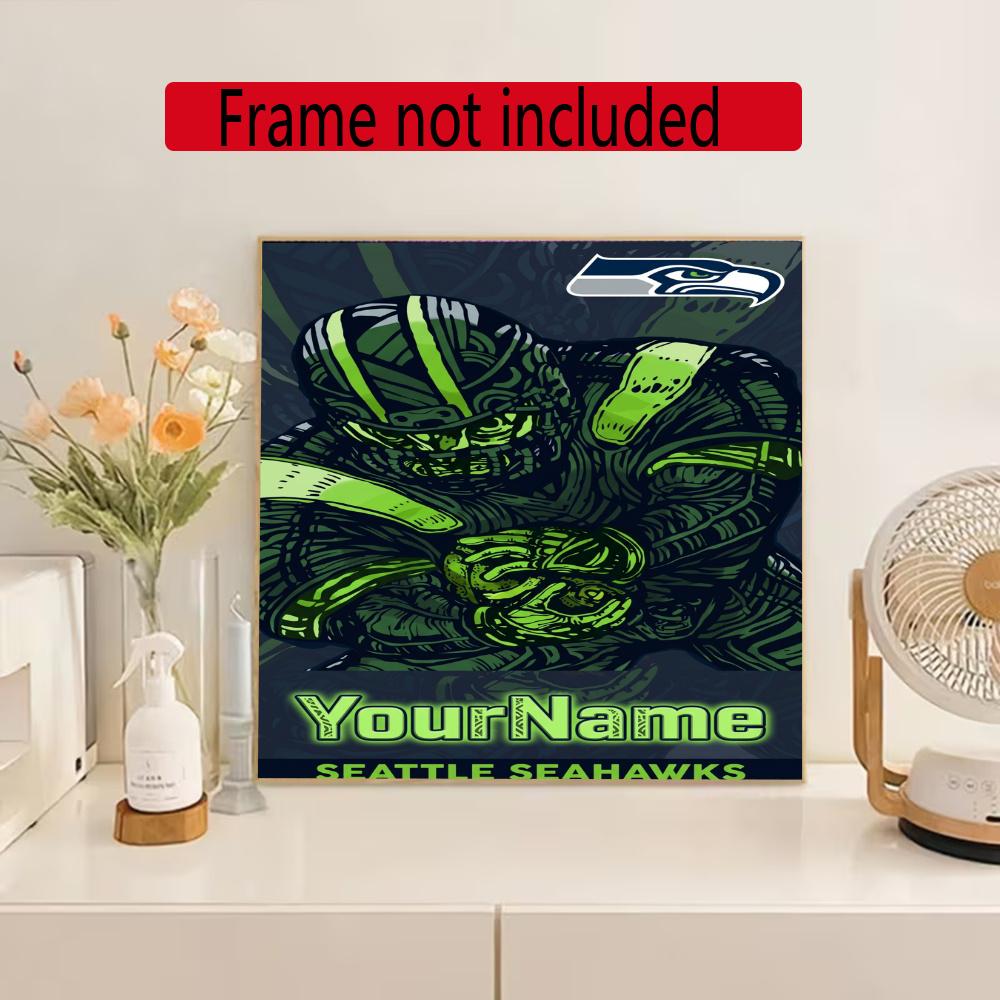 Seattle Seahawks Personalized Text Diamond Painting Round Diamond Mosaic Rhinestones Diamond Embroidery Craft Kit Wall Decor Without Frame