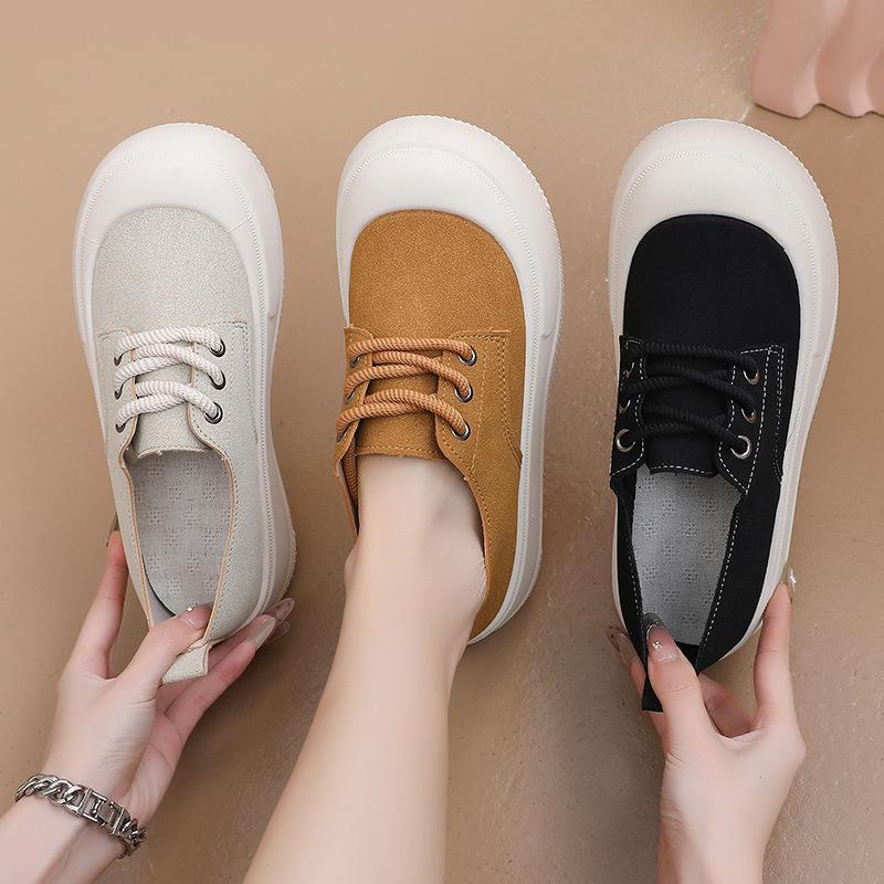 Women's Casual Shoes Thick-soled Round-toed Lace-up Height-enhancing White Shoes Fashionable Loafers