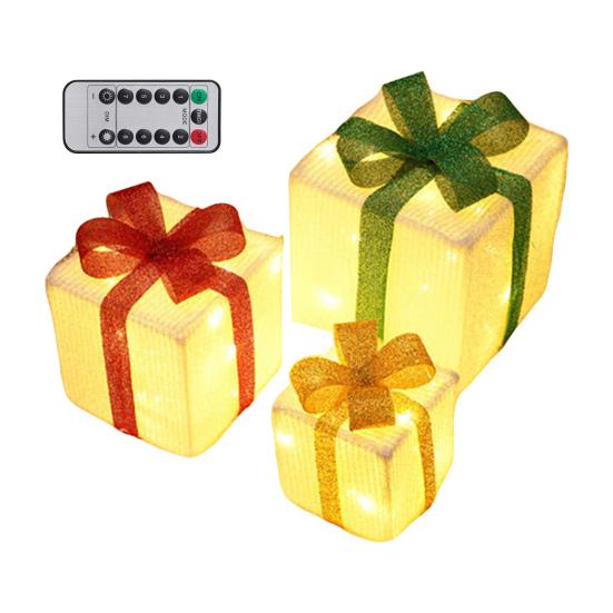 3 Stück Weihnachtsgeschenkboxen mit Beleuchtung und Schleife LED Leuchtende Geschenkboxen für Innen- und Außenbereich Zuhause Veranda Weihnachtsbaum Partydeko