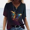 Summer Women's T Shirt Ombre Graphic Geometric Vintage Stylish Casual Short Sleeve V Neck Regular Tops Daily Printed Tees