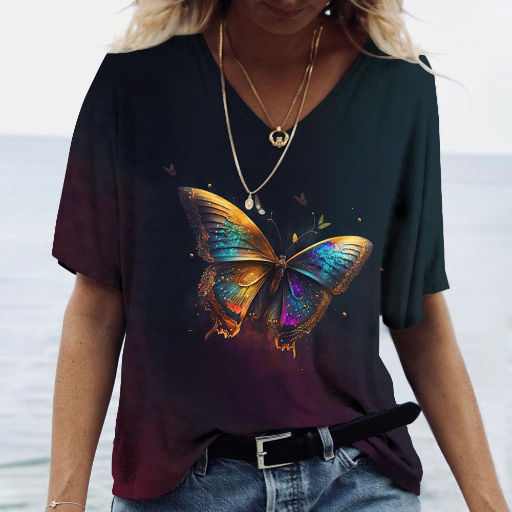 Summer Women's T Shirt Ombre Graphic Geometric Vintage Stylish Casual Short Sleeve V Neck Regular Tops Daily Printed Tees