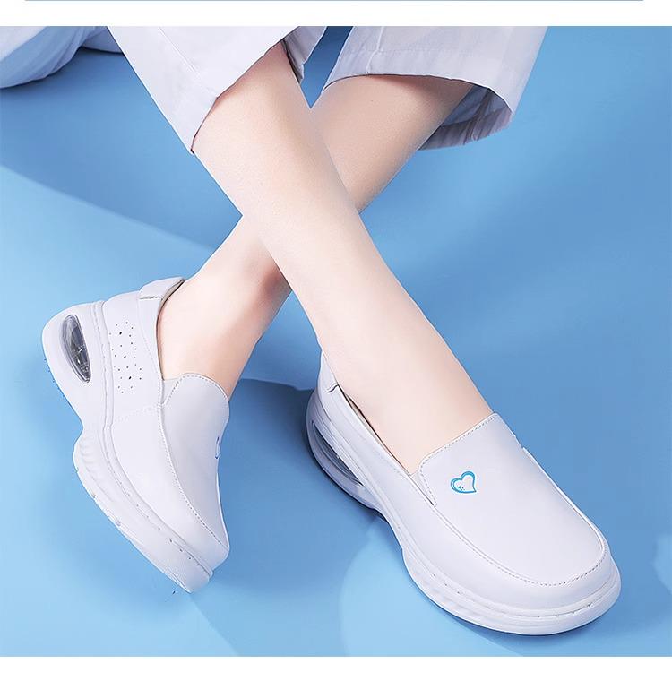 Women's Genuine Leather Breathable Nurse Shoes with Soft Air Cushion Sole