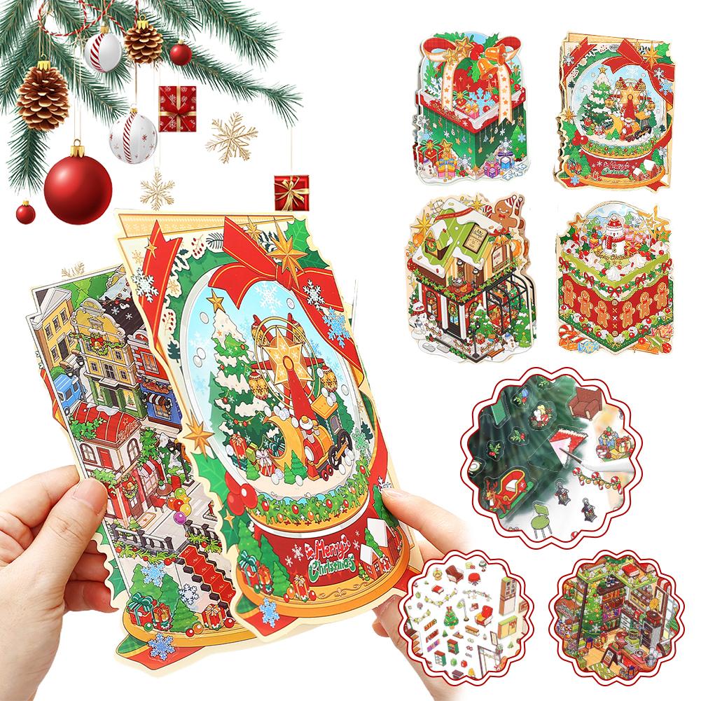Christmas 2.5D Visual Pocket House Scene Stickers Landscape Stickers Stacking & Pasting DIY Stickers Festival Gifts Xtmas Decor