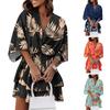 V-Neck Batwing Sleeve Layer Ruffle Hem Holiday Dress Summer Casual Waist Drawstring Coconut Leaves Print Mini Dress Female Clothes