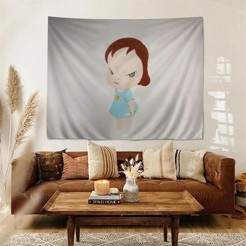 1pc Yoshitomo Nara Anime Tapestry Art Science Fiction Room Home Decor Wall Art Decor For Living Room Bedroom 74x94cm(29x37in)