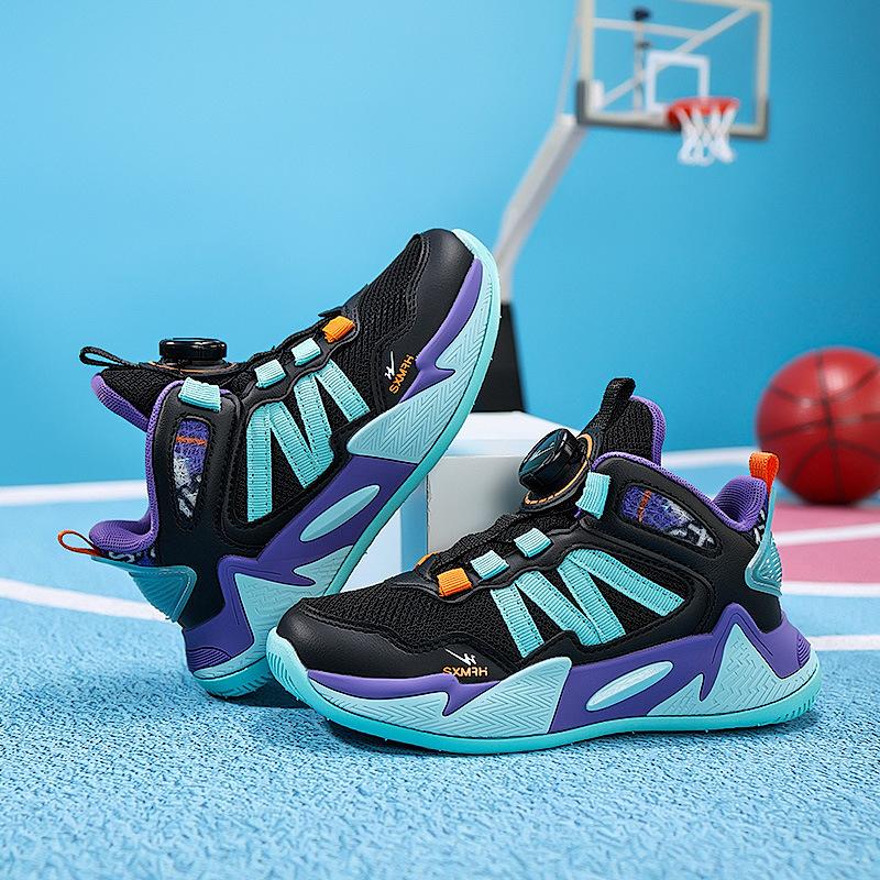 Boys basketball shoes 2025 autumn new shock absorption children's student sports shoes medium older children's knob basketball shoes girls