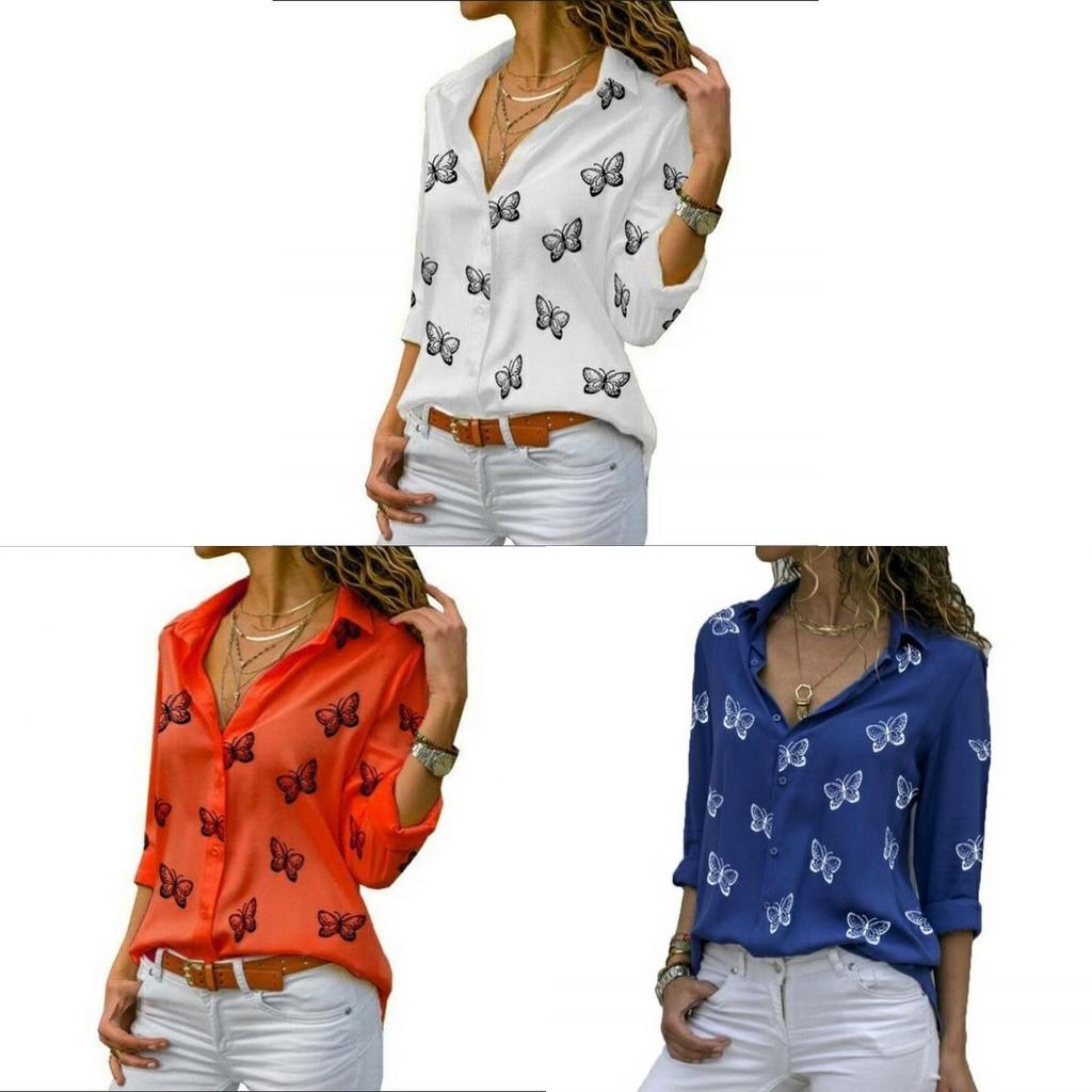 English Fashion Shirt With Butterfly Print And Spandex For Casual Wear