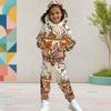 Girls Cute Lamb Printed Hooded Long Sleeve Two Piece Set Kangaroo Pocket Cuffed Pants Outfit