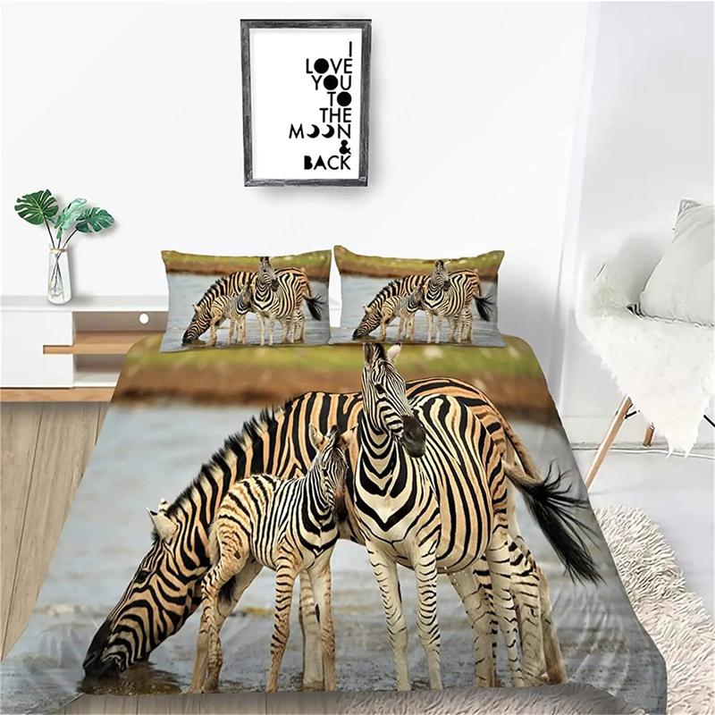 Zebra-Bettbezug-Set, Polyester, Bettbezug, schwarz-weiß gestreift, wilde Tiere, für Kinder und Teenager, Bettwäsche-Set, King- und Queen-Size