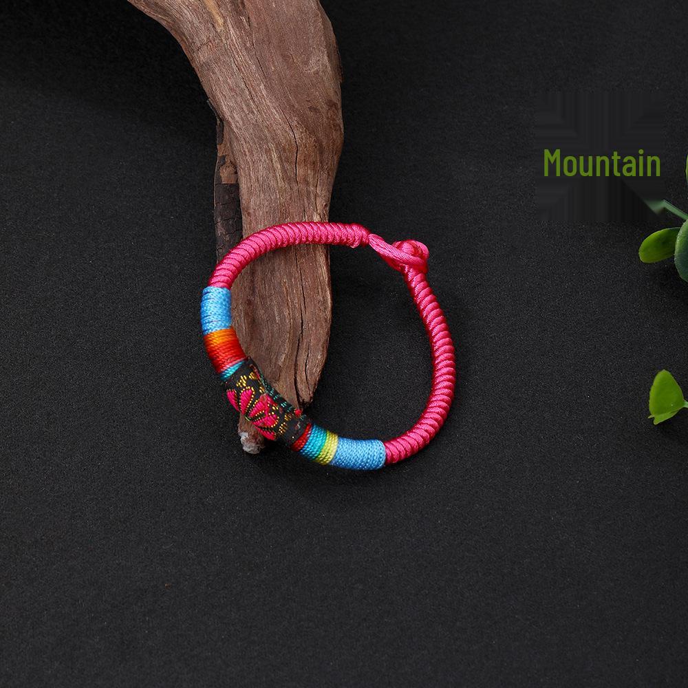 Tibetan Vajra Knot Woven Bracelet with Retro Embroidered Flowers - Dragon Boat Festival Five-Color Hand Ornament