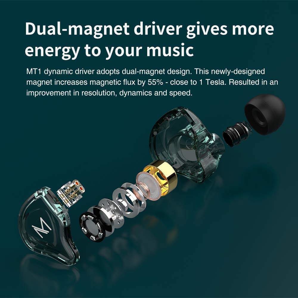 TRN MT1 Hi-Fi 1DD Dynamic Driver In-Ear Headphones, 10mm Dual Magnet Dynamic Driver, 2-Pin 3.5mm Gold-Plated Contact Lens Monitor Detachable Cable