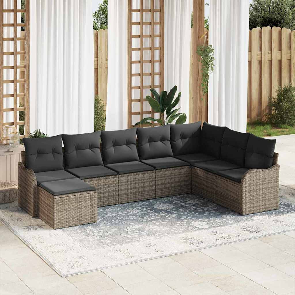 Garden Sofa Set with Cushions 8 pcs Grey Poly Rattan