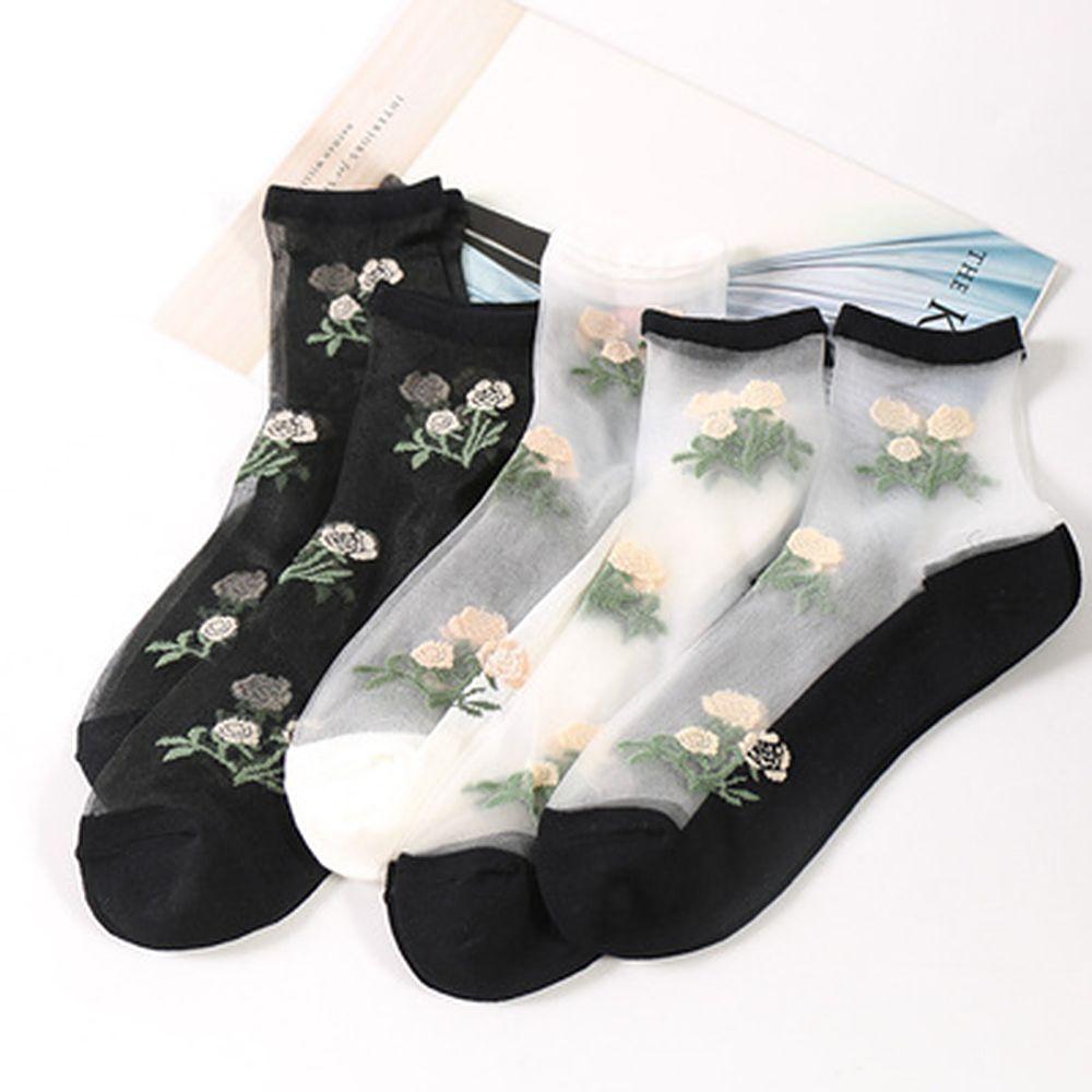 

Ultra-thin Flower Glass Silk Cotton Rose Ankle Socks Crystal Silk Crystal Socks Socks