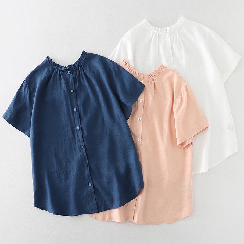 

DIMANAF 2024 летние женские футболки летние стильные рубашки однотонные льняные элегантные футболки свободные повседневные топы на пуговицах M белый