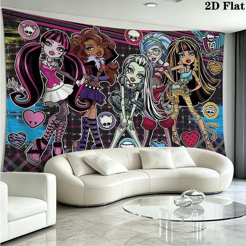 Anime Monster High Wall Tapestry Aesthetic Wall Hanging Printed Fabric Blanket Decorative Tapestries for Bedroom Living Room Home Decor