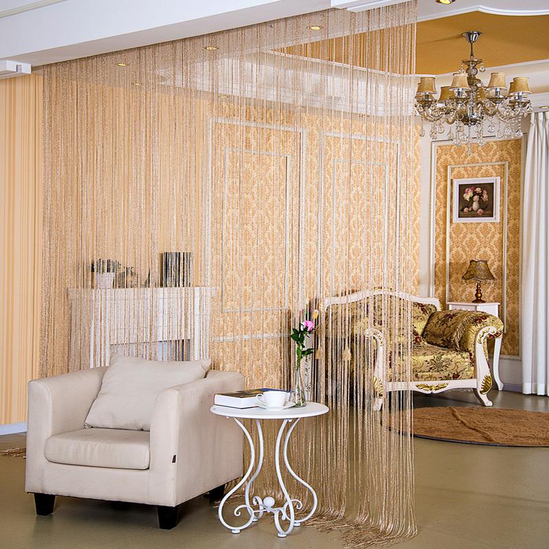 100x200cm Romantic Decoration Curtains Shiny Silvery Line String Tassel Sheer Curtain for Home Living Room Bedroom,1PC