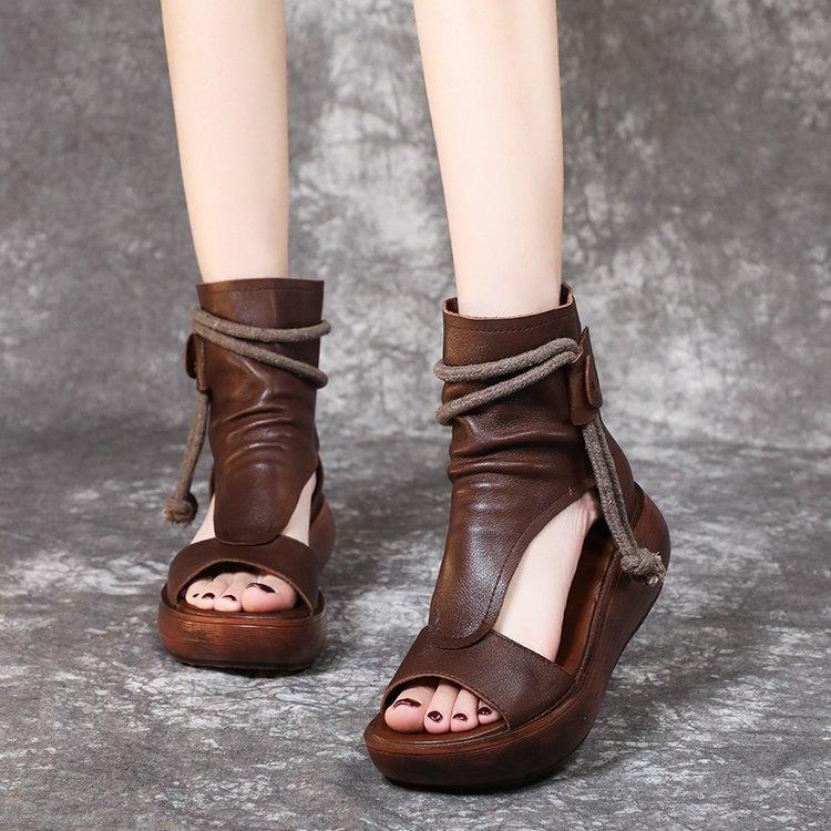 

Roman shoes women s summer casual fashion 2025 new high-top heel cool boots soft leather thick-soled fish mouth sandals 42
