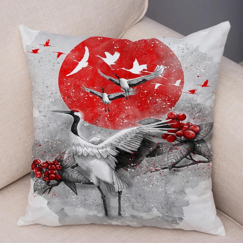 Japan Style Ink Warrior Cushion Cover for Sofa Home Double Print Decor Beautiful Scenery Girl Pillowcase Soft Plush Pillow Case