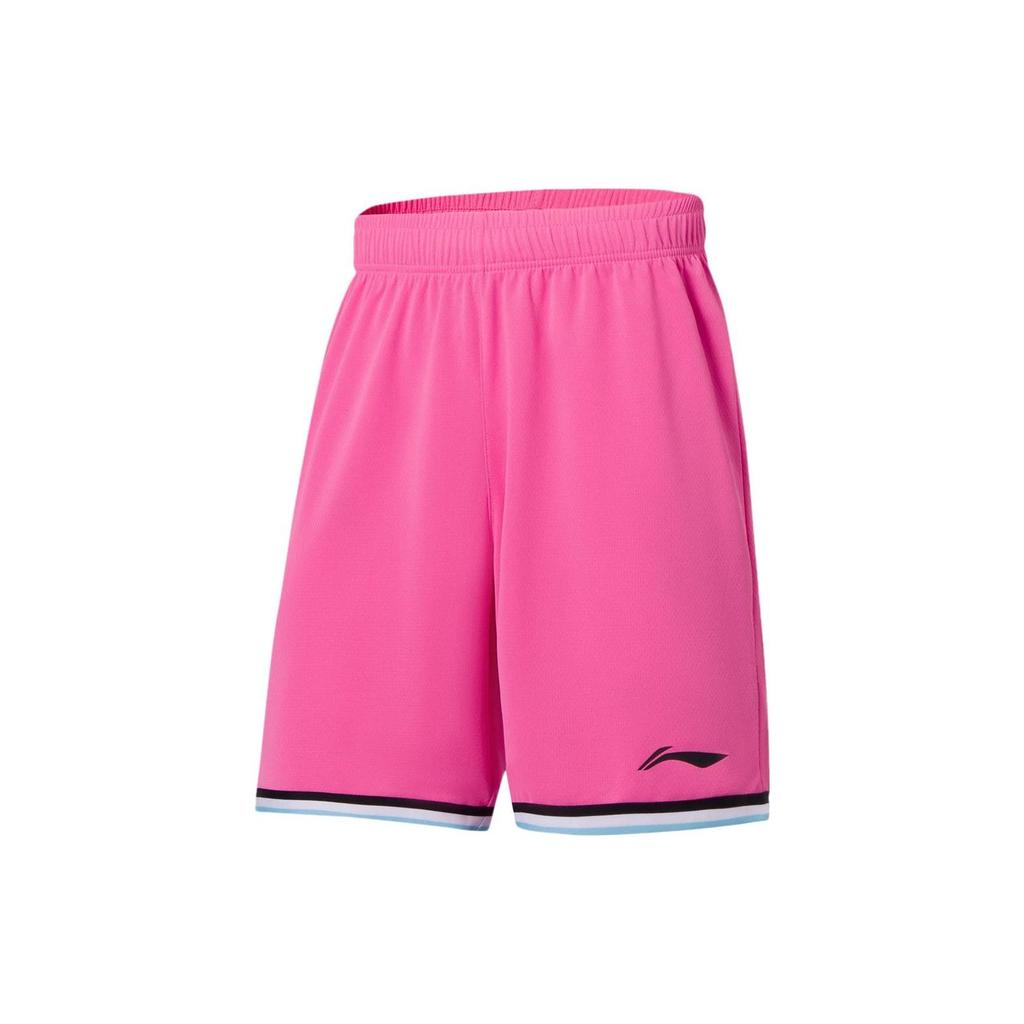 Li Ning Professional Basketball Series Logo Print Striped Round Neck Basketball Vest And Shorts Set Men Sportswear Dujian-Pink AATS003-13
