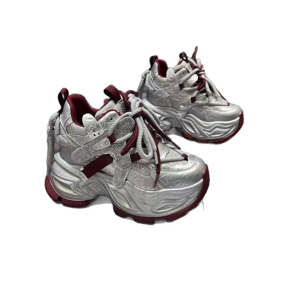 Strass Plateau Dad Schuhe Damen 2025 Frühling Mode Vielseitige Lässige Sportschuhe Muffin Innenhöhe Erhöhung Damenschuhe Low Top