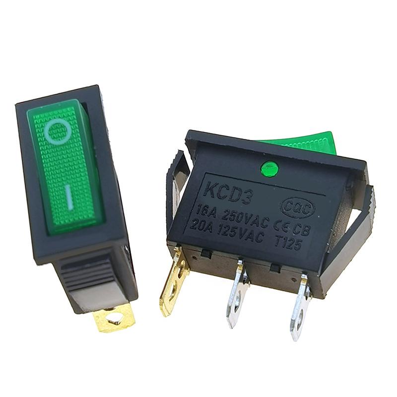 5Pcs Kcd3 Rocker Switch 16A 250Vac/ 20A 125Vac 2/3 Position Electrical Equipment With Light Power Switch On-Off On-Off-On