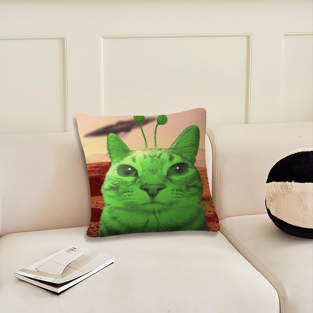 Смешной Милый Зеленый Инопланетный Кот милая наволочка Чехол для подушки Украшение Комната Дом Диван гостиная Офис Автомобиль Скандинавская Простота 12x12Inch