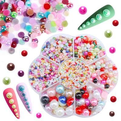 Yousheng 5600 Pcs Half Round Faux Pearls Flat Back Beads Bulk with Storage Box Assorted Sizes Fake Pearl Beads for Crafting DIY Nail Art Decoration