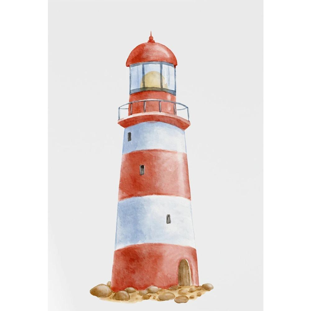 

Watercolor Nursery Nautical Ocean Boat Anchor Lighthouse Poster Prints,canvas Painting for Boy Room Home Decoration Cuadros 21X30CMNo Framed