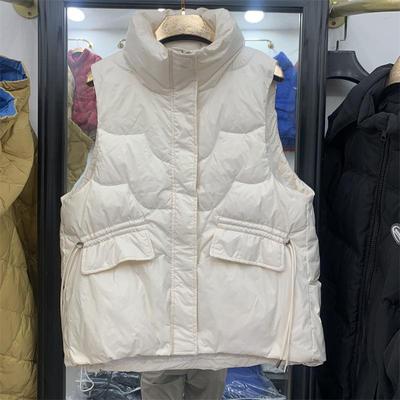 Winter Auntun Women's Stand Collar Solid Color Sleeveless Warm Vest Ladies Loose Chic White Duck Down Coat Jacket