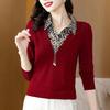 New Fashionable T-shirt for Women's Fake Two-piece Tops Long-sleeved Mother Spring and Autumn Clothes T-shirt Small Shirt Large Size Base Shirt