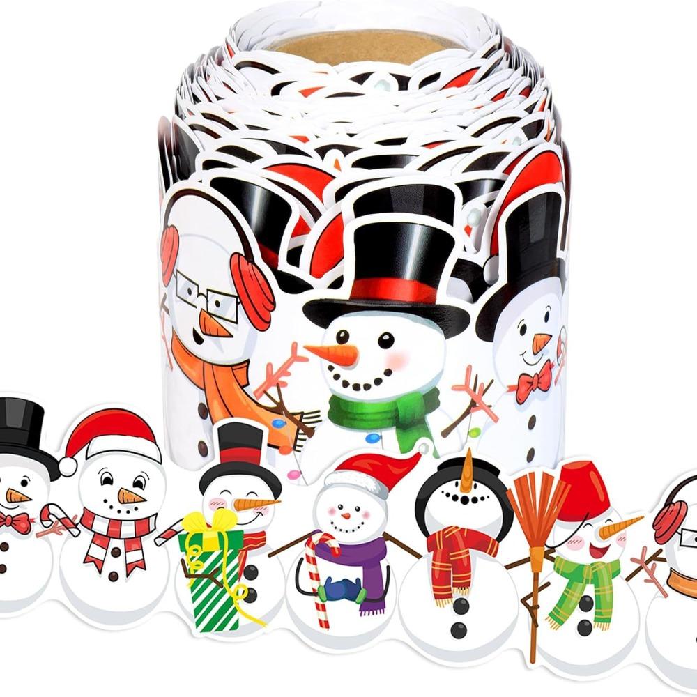 Self-Adhesive Border Decorative Sticker Christmas Tree Penguin Poster Border Stickers DIY Paper Black Board Decorative Stickers