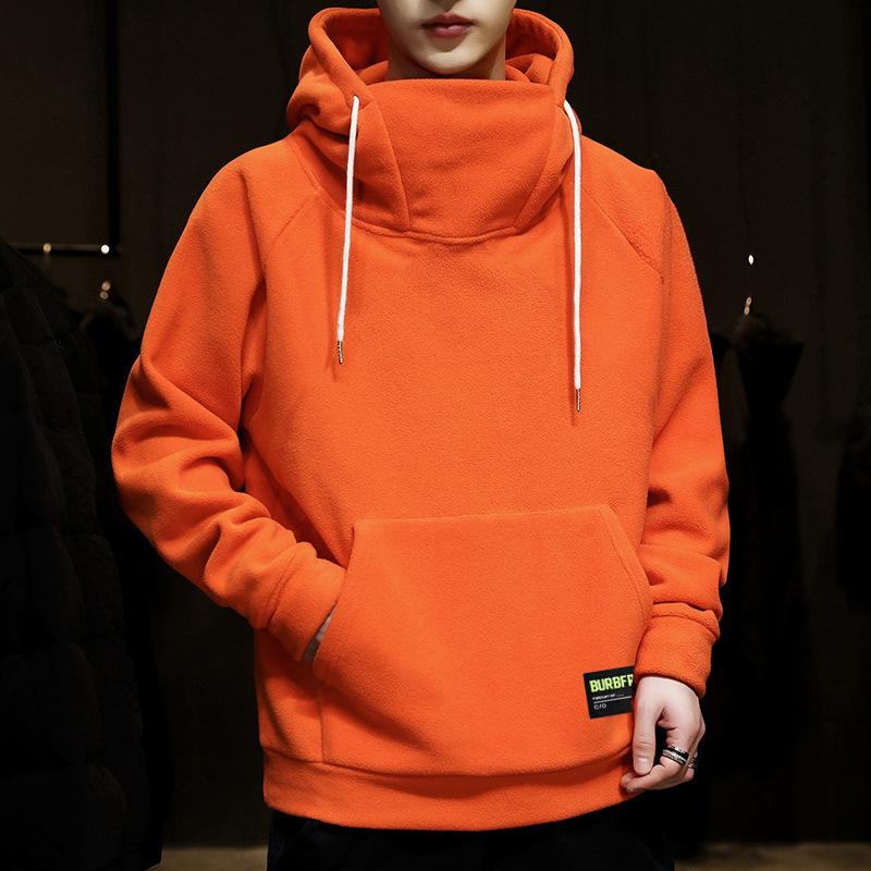 Men's Autumn and Winter Padded and Thickened High Neck Sweatshirt Solid Color Warm Hooded Loose Bottom Shirt