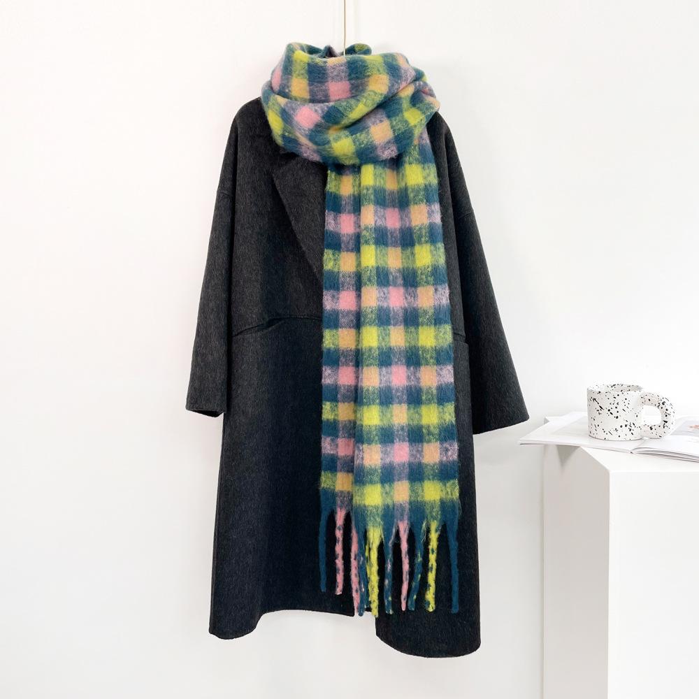 

Цветной мохеровый клетчатый шарф женский теплый платок мягкий ворсистый универсальный студенческий ретро шарф теплый 220*38cm