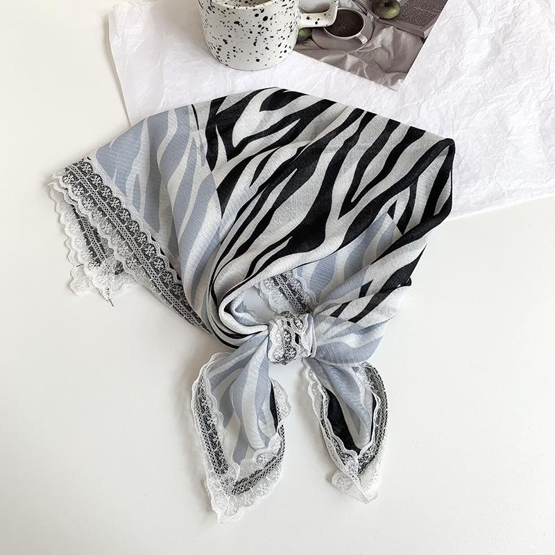 Silk Scarf Neck Small Square Scarf Lace Striped Cashew Nut Silk Scarf Spring and Summer Light Headscarf Headband Decorative Scarf