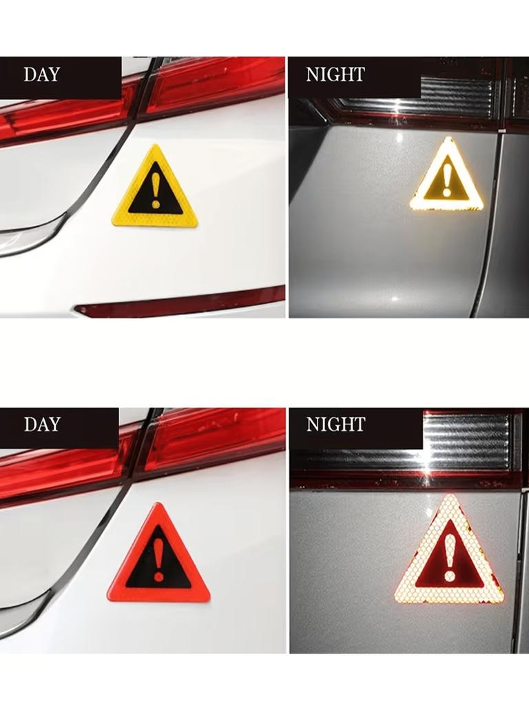 3Pc Triangular Reflective Warning Stickers – Super Bright & Durable Tape, Bold Graphics & Text, Night Riding Safety Protection
