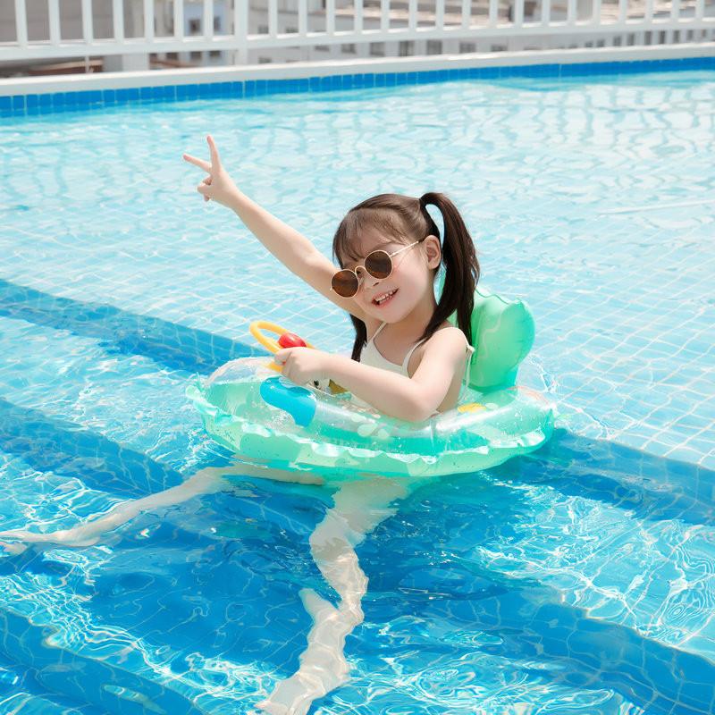 Thickened Children's Mermaid Swimming Ring Inflatable Swim Ring With Steering Wheel For Water Park Play